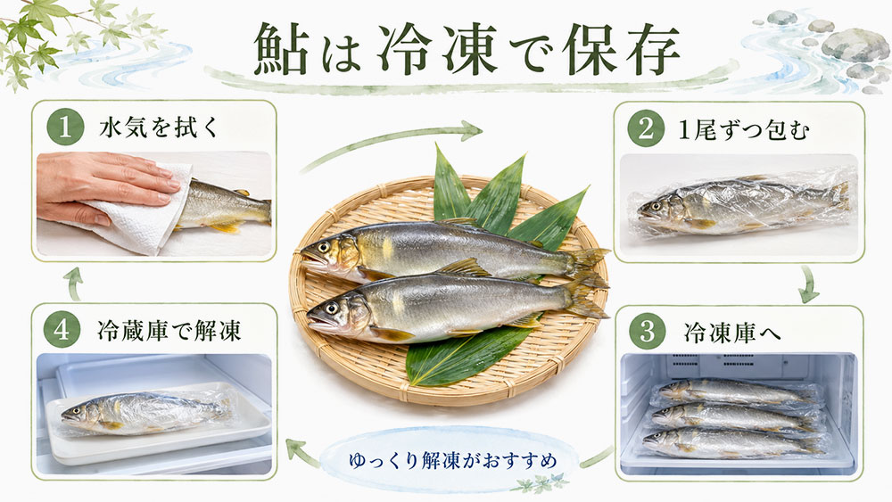 鮎の冷凍保存方法と解凍方法