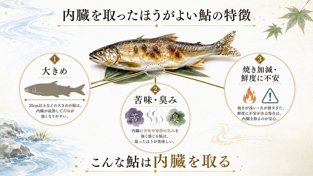 内臓を取ったほうがよい鮎の特徴