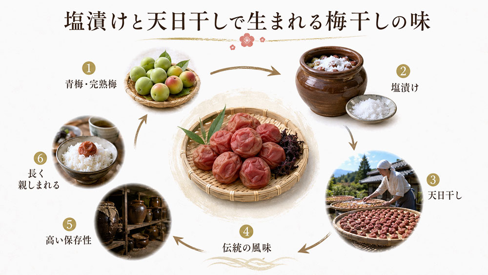 塩漬けと天日干しで生まれる伝統の味
