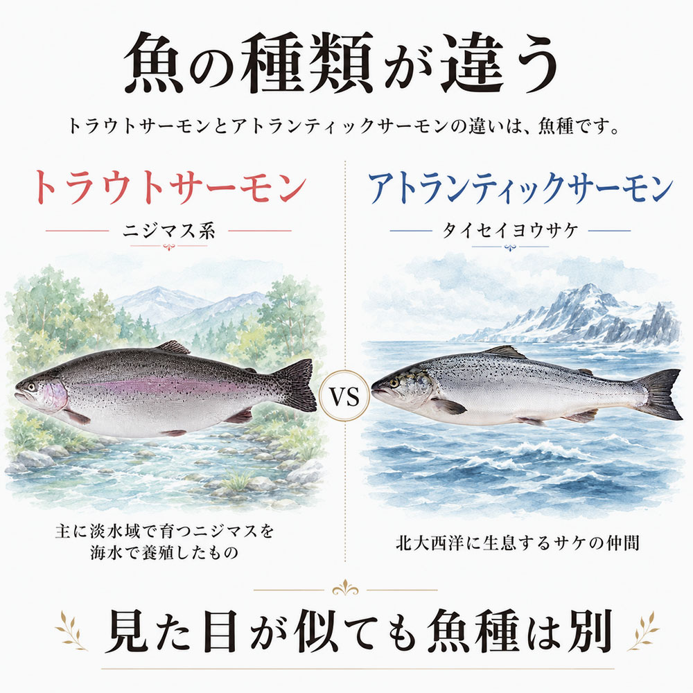 トラウトサーモンとアトランティックサーモンはどこが違う?