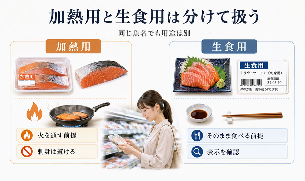 刺身で食べるなら「生食用」「刺身用」の表示を確認する