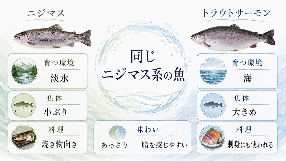 淡水で育つニジマスと海で育つトラウトサーモンの違い