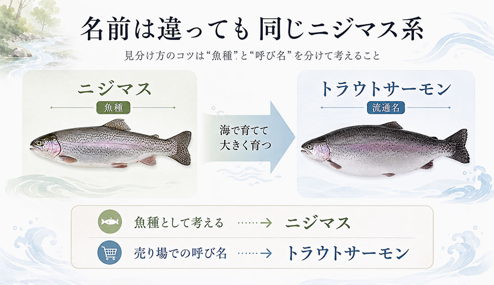 名前は違っても魚種としてはニジマスにあたる