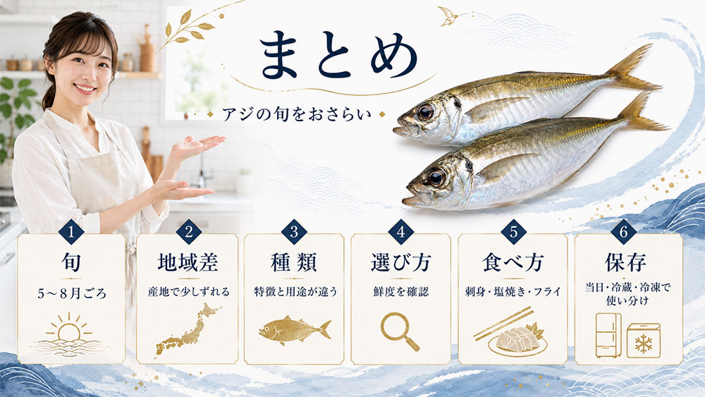 まとめ｜アジの旬は初夏を中心に鮮度と料理で選ぼう