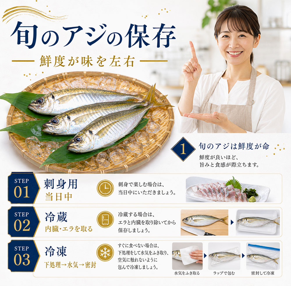 旬のアジの保存方法