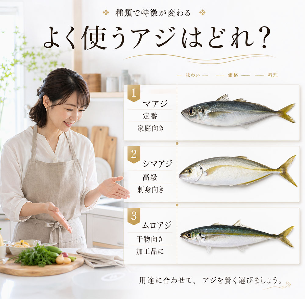 アジの種類ごとの特徴