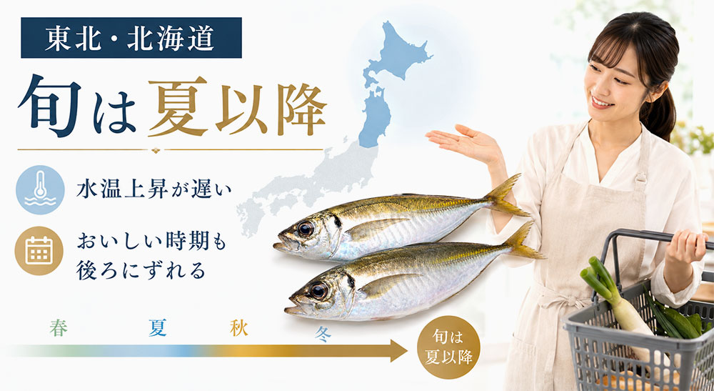 東北・北海道のアジは夏以降に旬がずれやすい