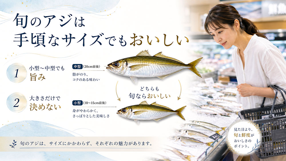 旬のアジは小型〜中型でも旨みを感じやすい