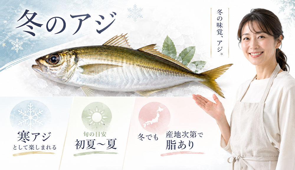冬のアジは地域によって寒アジとして楽しまれる