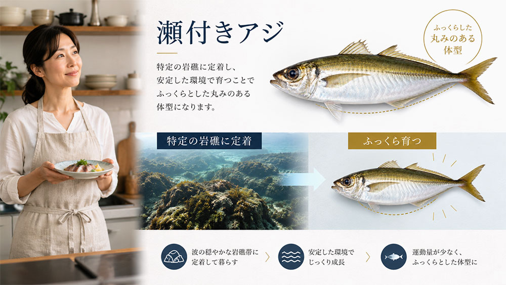 瀬付きアジは脂がのりやすく身が厚い