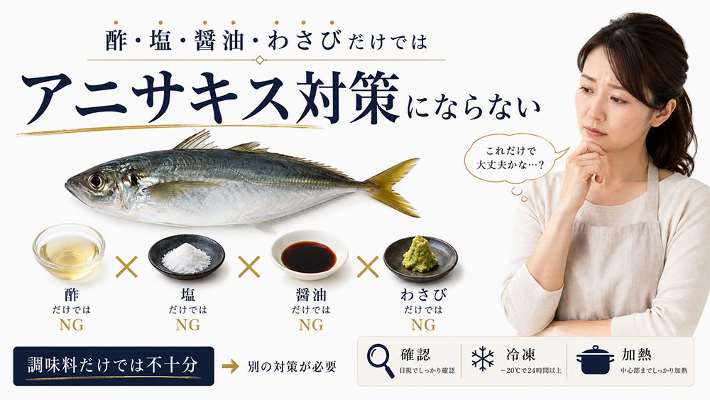 酢・塩・醤油・わさびだけではアニサキス対策にならない