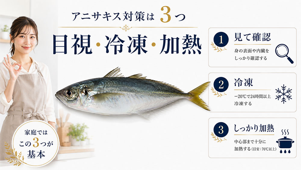 アニサキス対策は目視・冷凍・加熱が基本