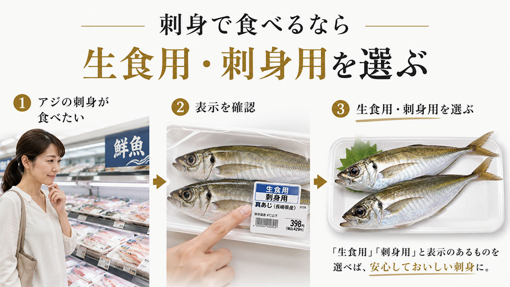 刺身で食べるなら生食用のアジを選ぶ