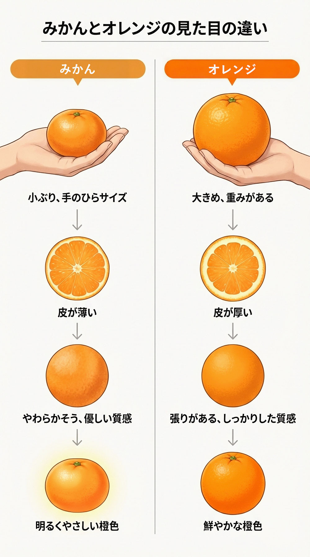 みかんとオレンジの見た目の違い