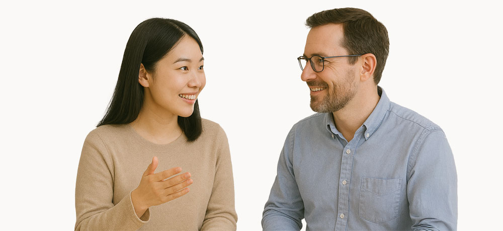 外国人に文化を説明する場面