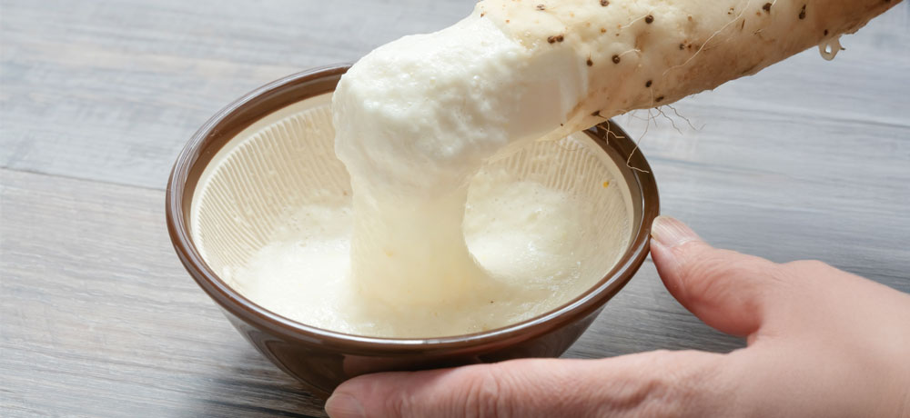 長芋をすり鉢ですりおろす