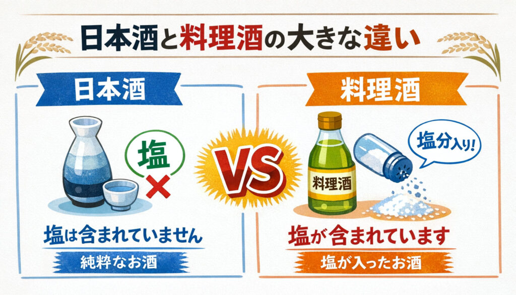 日本酒と料理酒の原材料の違い：塩の有無が決め手