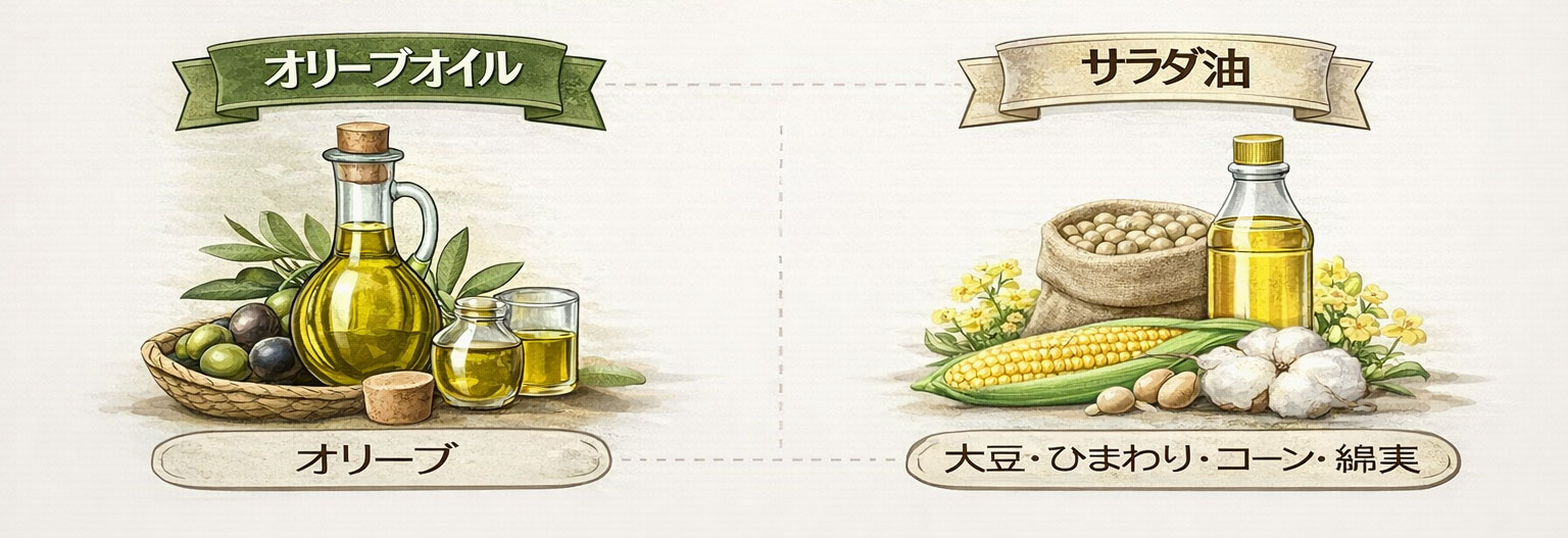 オリーブオイルとサラダ油の原料の違い