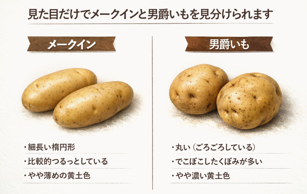 見た目だけでメークインと男爵いもをかなりの高確率で判断できます。