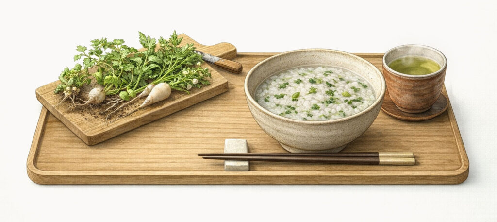 、七草の節句である1月7日の朝に食べる