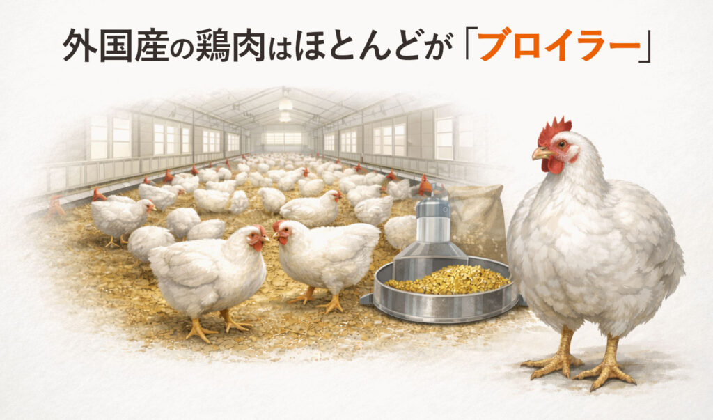 外国産の鶏肉はほとんどが「ブロイラー」と呼ばれる鶏です。