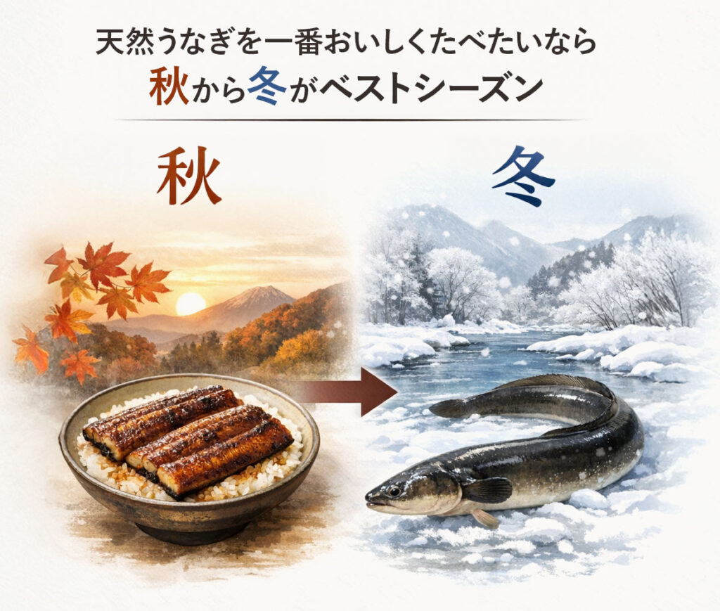 天然うなぎを一番おいしく食べたいなら、秋から冬がベストシーズンです。