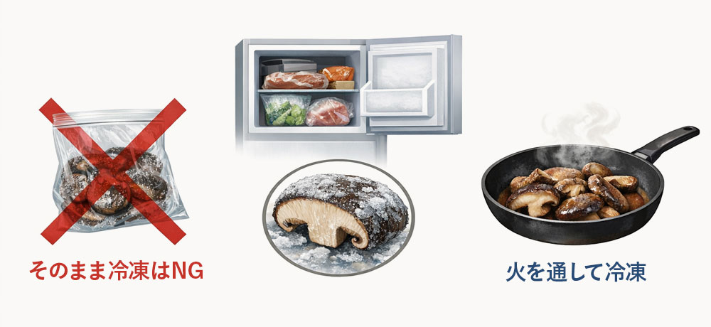 濡れた椎茸の冷凍保存