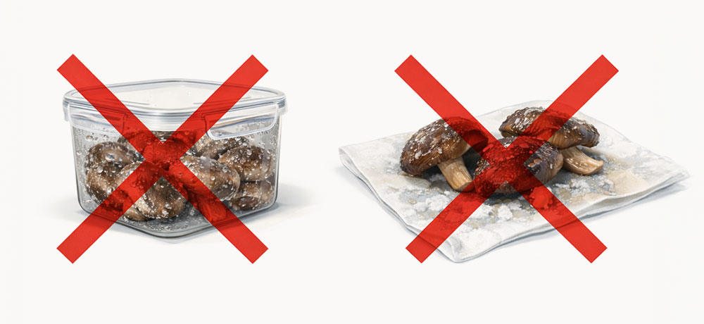 水気を取り、密閉容器での保存を避ける