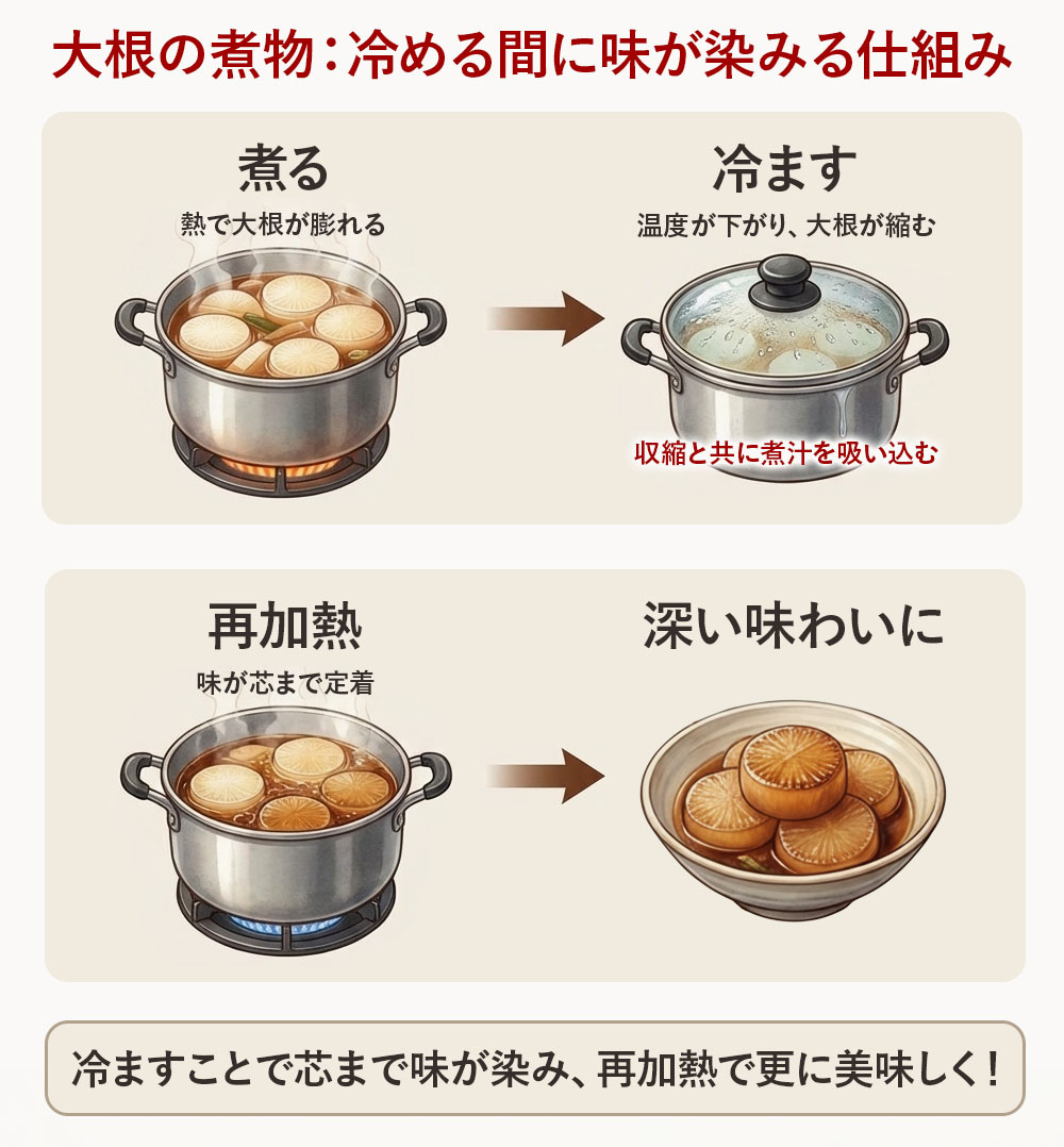 大根の煮物に味が染みるメカニズム「冷ます→再加熱」