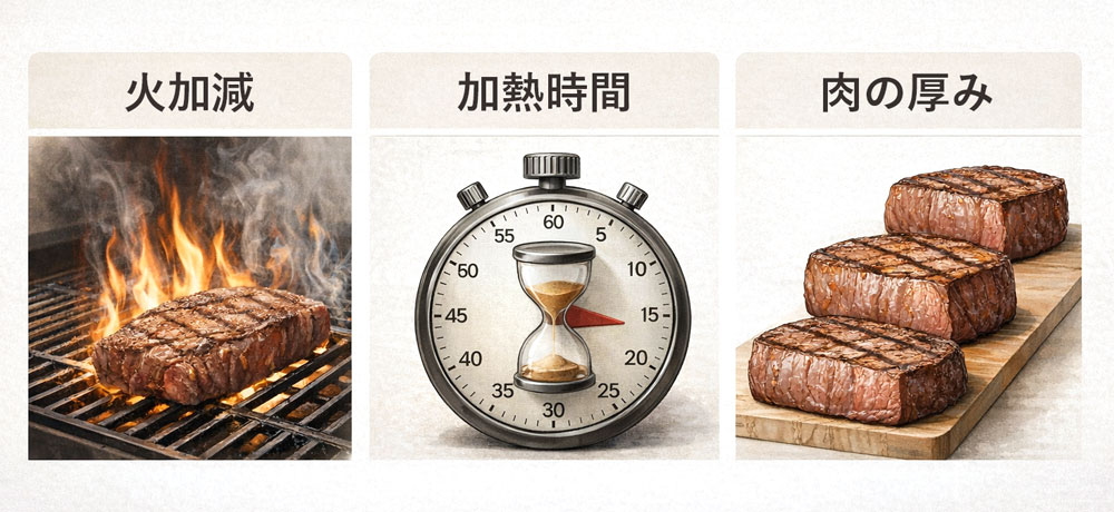 ステーキの焼き加減を決める3つの要素