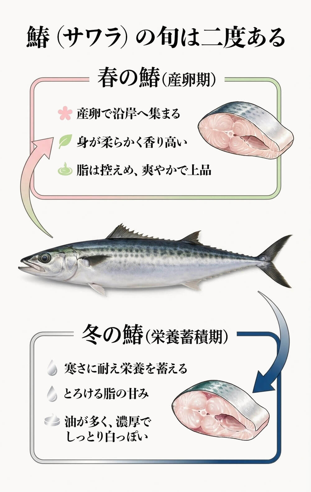 、鰆の旬は、「春」と「冬」の年に2回あります。