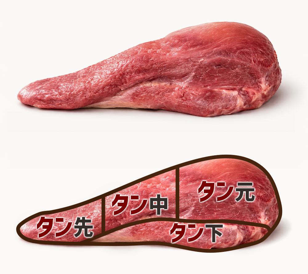 牛タンは1本の舌から4つの部位に分類