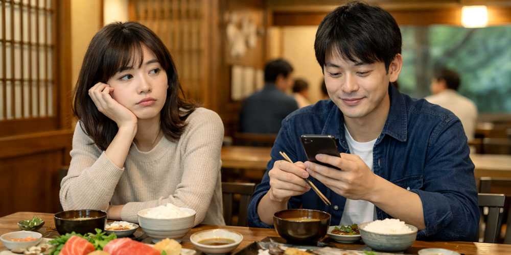 スマホを見ながら食事はマナー違反?
