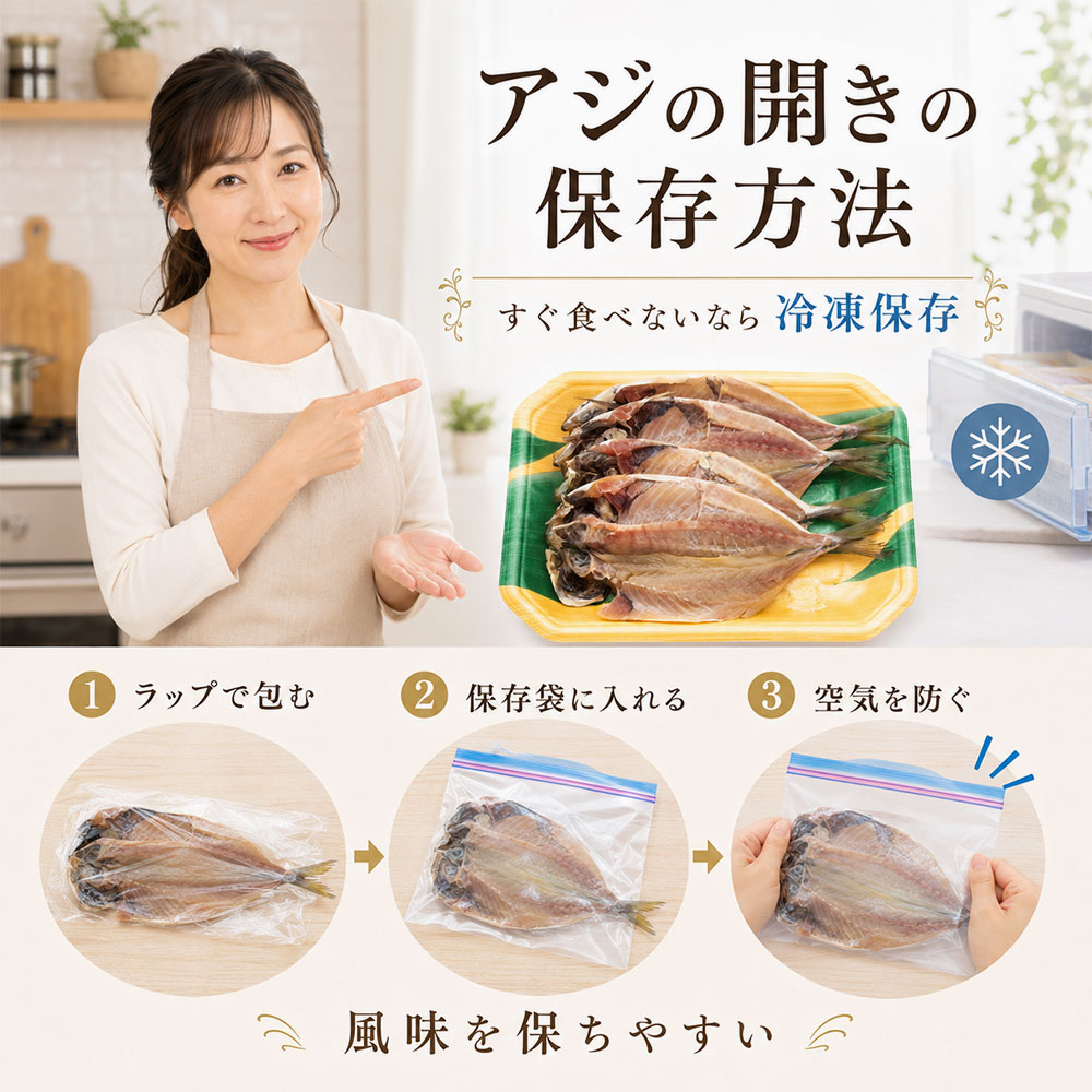 アジの開きの保存方法