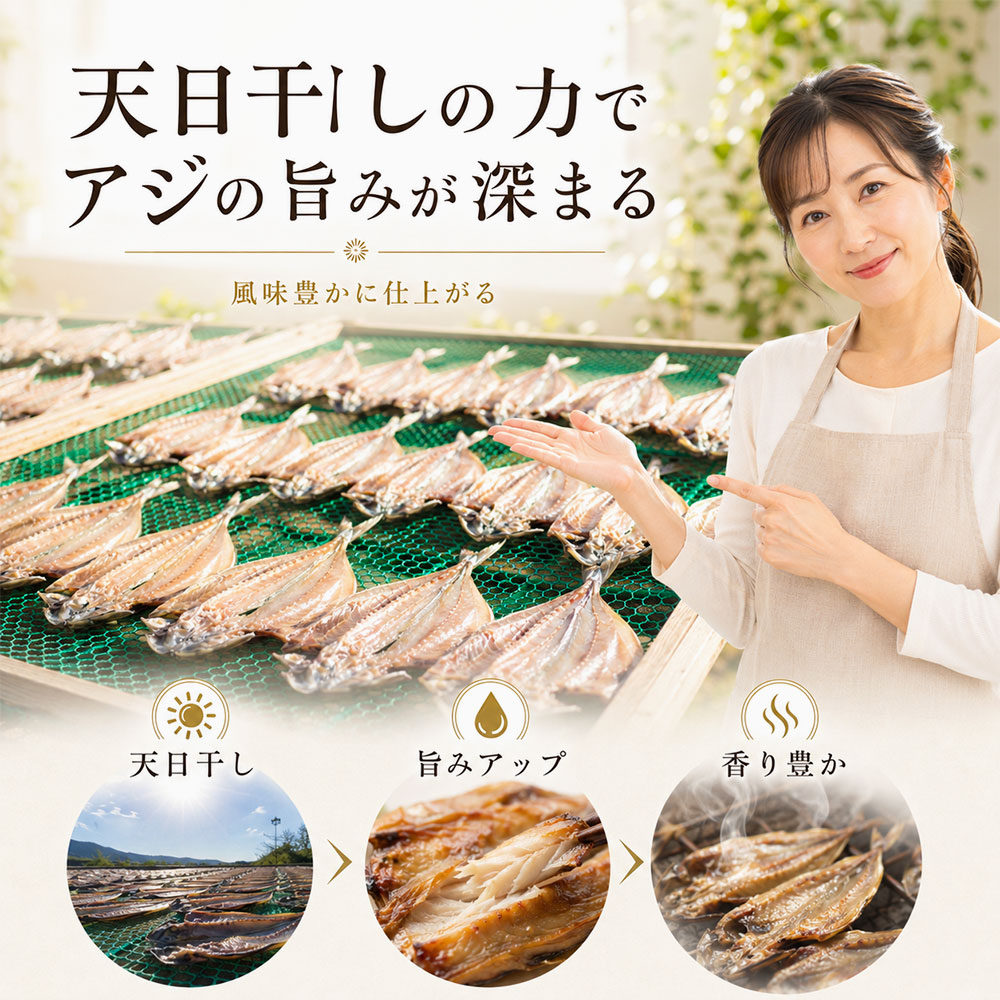 アジの開きは天日干しがおいしい