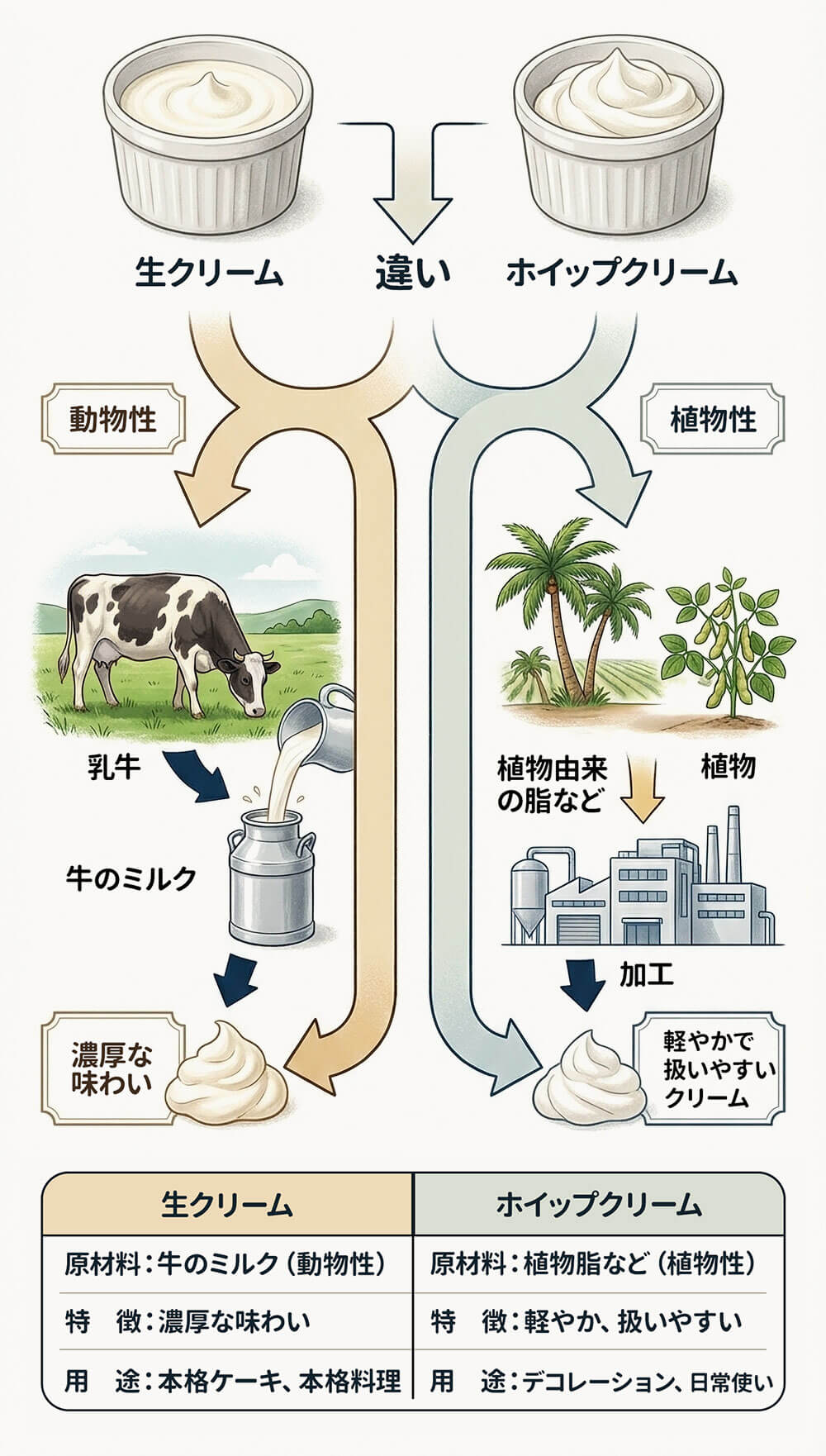 生クリームとホイップクリームの違い