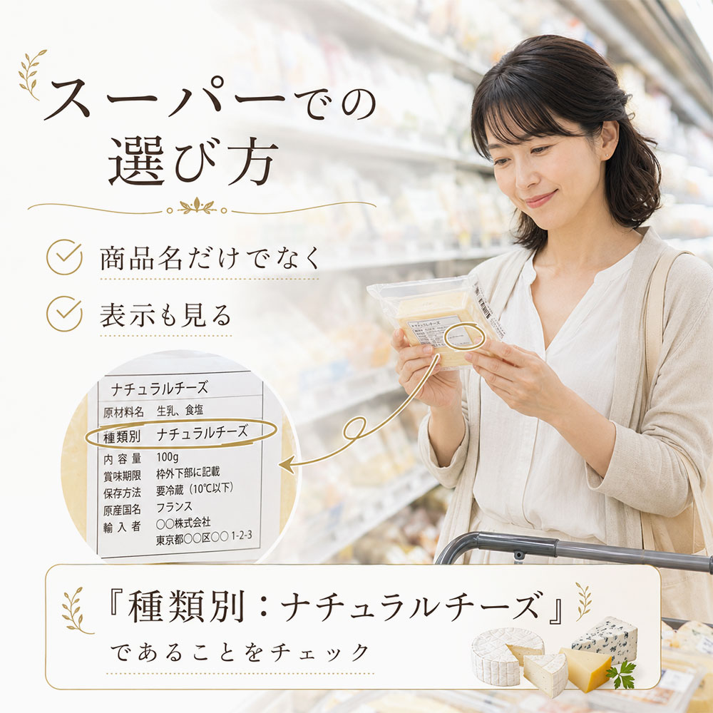 スーパーでナチュラルチーズを見分ける表示チェック