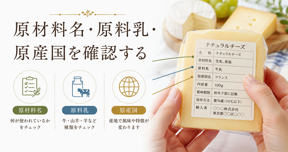 原材料名・原料乳・原産国を確認する
