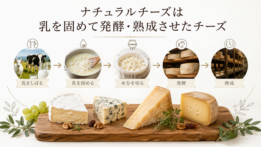 ナチュラルチーズは乳を固めて発酵・熟成させたチーズ