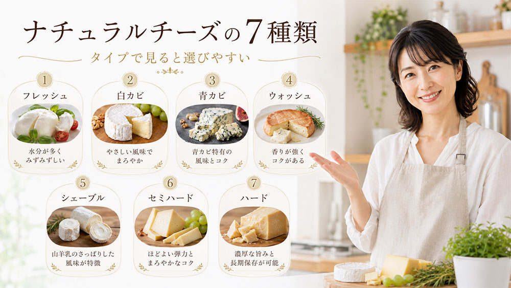 ナチュラルチーズは基本的に7種類に分けるとわかりやすい