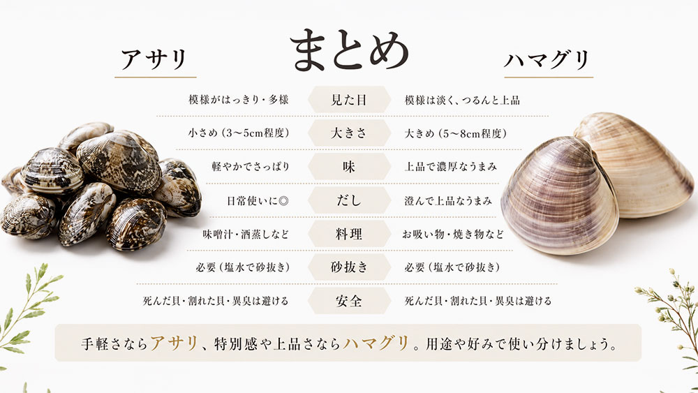 アサリとハマグリの違いとは：まとめ