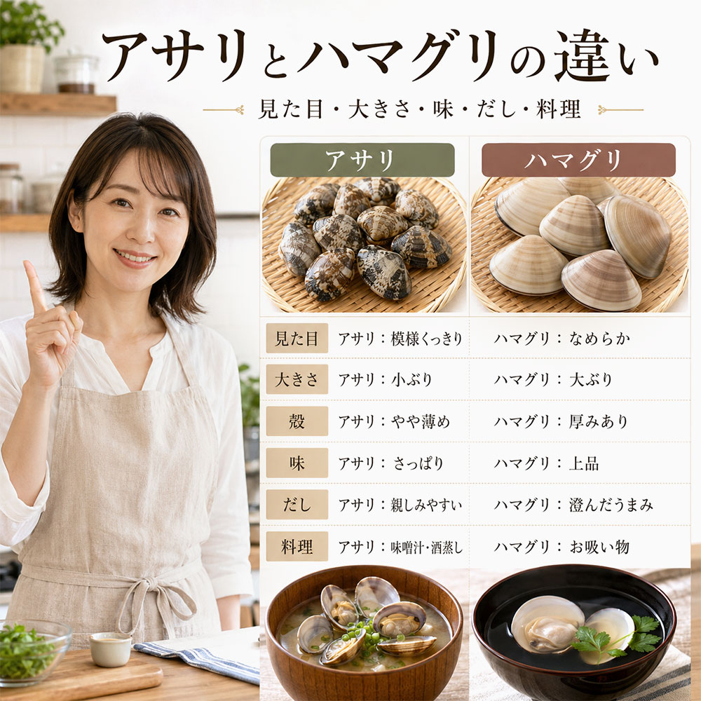 アサリとハマグリの違いを一覧表で比較