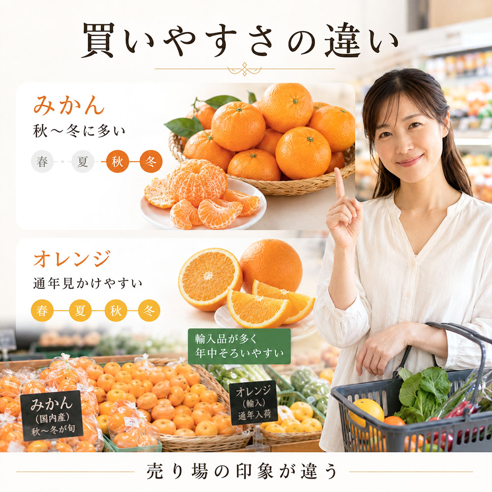 みかんとオレンジの旬と流通の違い