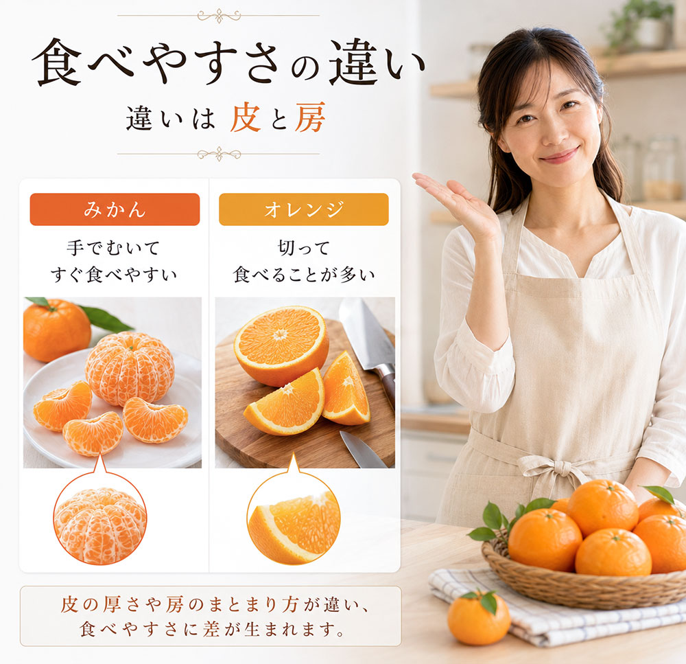 みかんとオレンジの食べ方の違い