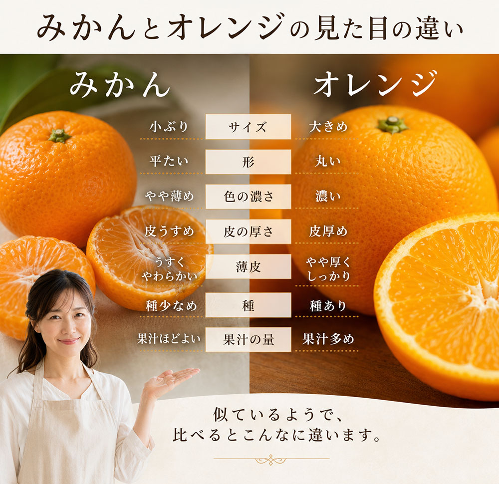 みかんとオレンジの見た目の違い