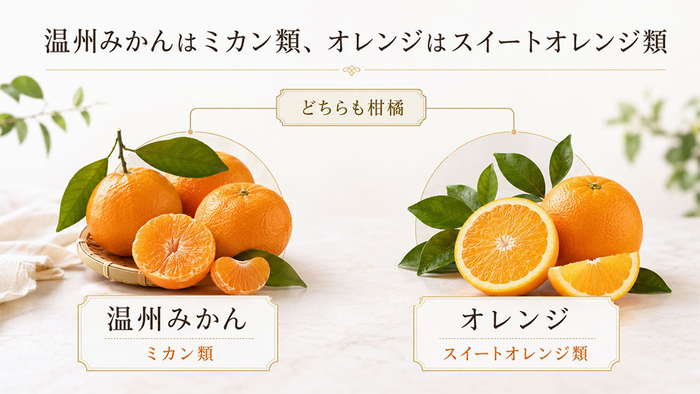 温州みかんはミカン類、オレンジはスイートオレンジ類