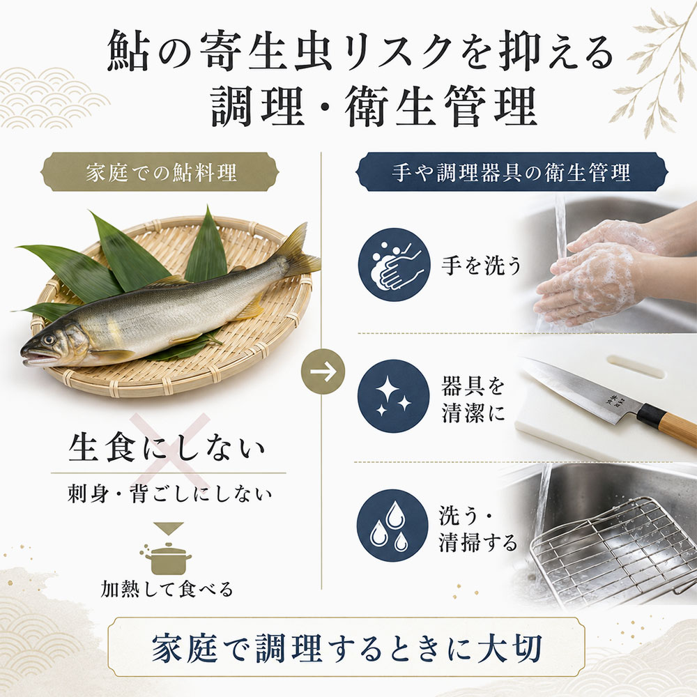 鮎の寄生虫リスクを抑える調理・衛生管理