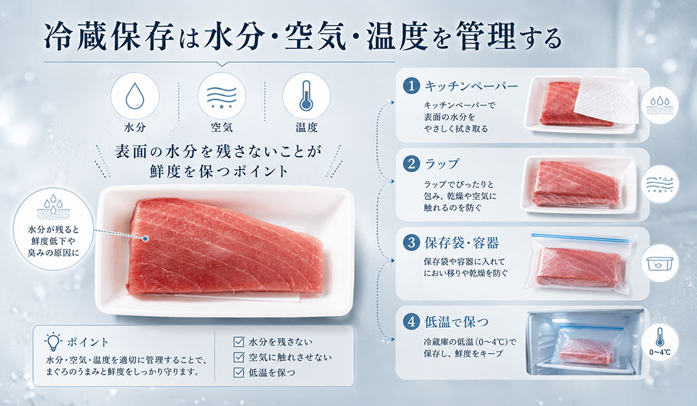 冷蔵保存は水分・空気・温度を管理する