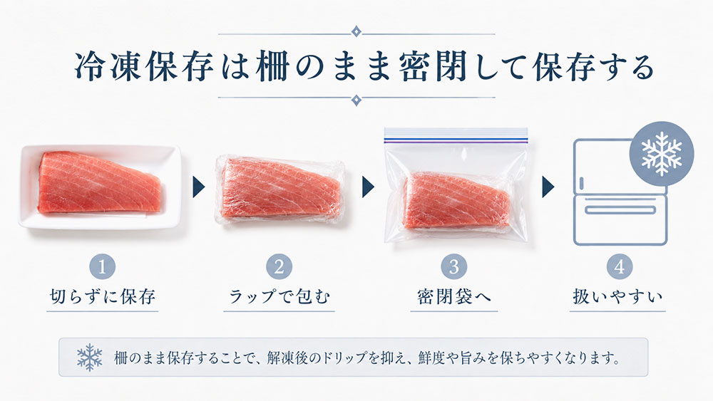 冷凍保存は柵のまま密閉して保存する