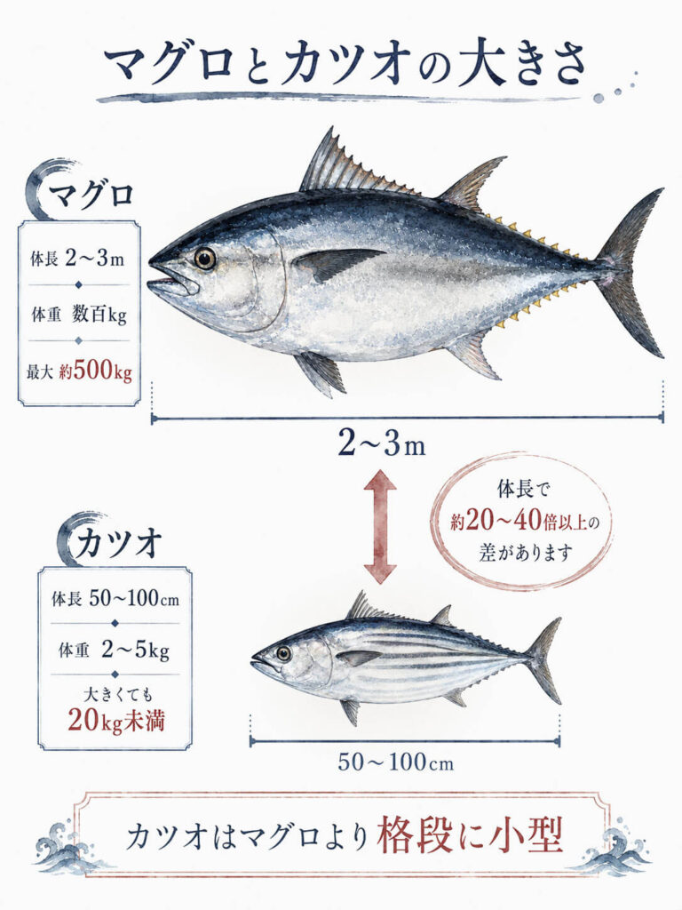 カツオとマグロのサイズの比較